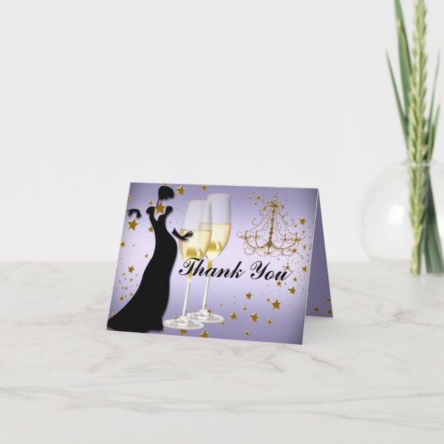 Purple gold champagne & chandelier Thank You Card (Front)