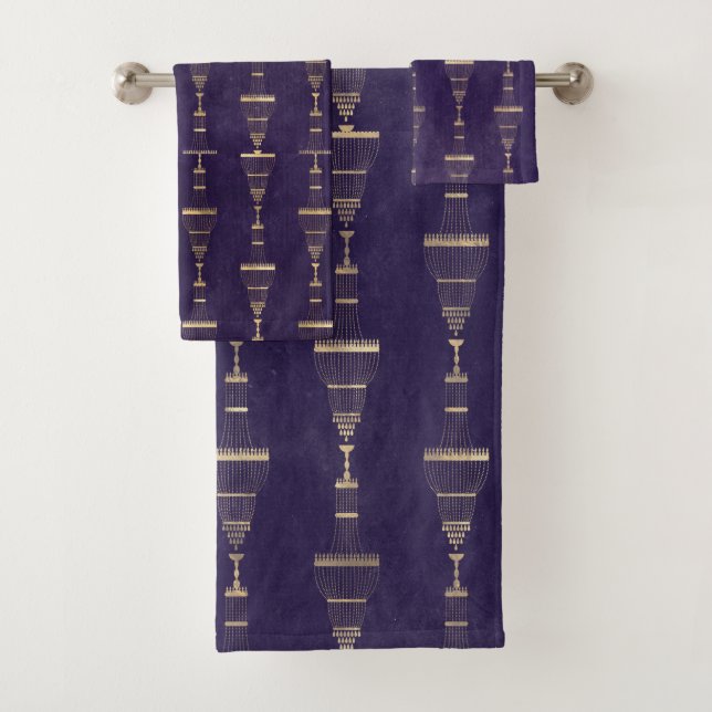 Purple GOld Chandelier Pattern Towel Set (Insitu)