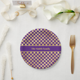 Purple Gold Chequered Paper Plate