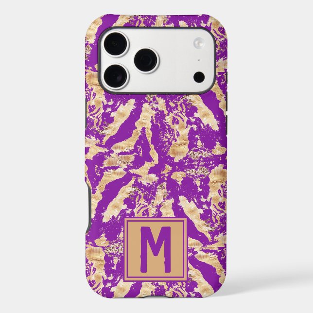 Purple Gold Chic marble Elegant Custom Monogram (Back)