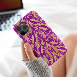 Purple Gold Chic marble Elegant Custom Monogram iPhone 13 Pro Max Case