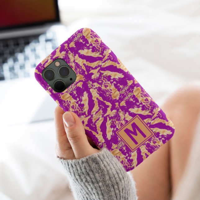 Purple Gold Chic marble Elegant Custom Monogram Case-Mate iPhone Case (Creator Uploaded)