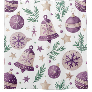 Purple & Gold Christmas Ornament Shower Curtain – 