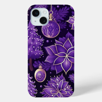 PURPLE & GOLD CHRISTMAS ORNAMENTS POINTSETTIAS iPhone 15 MINI CASE