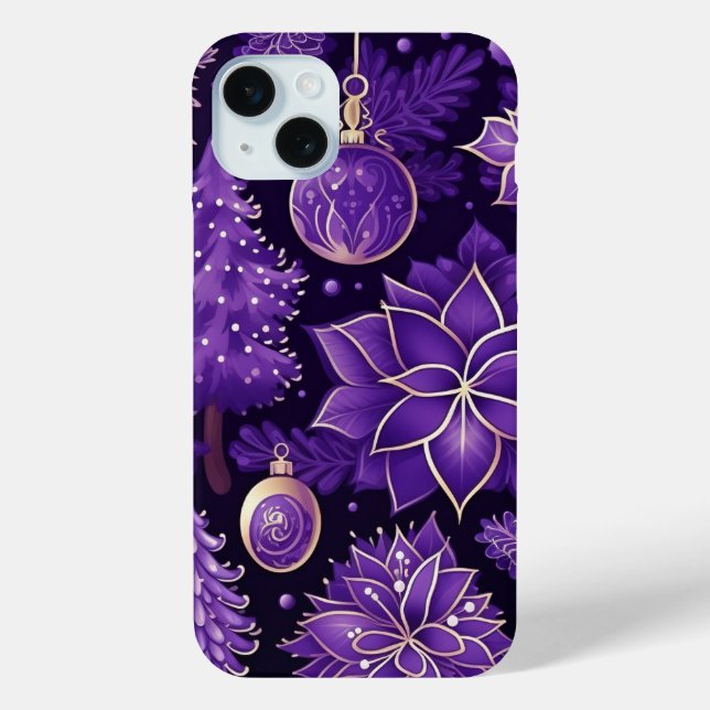 PURPLE & GOLD CHRISTMAS ORNAMENTS POINTSETTIAS Case-Mate iPhone CASE (Back)