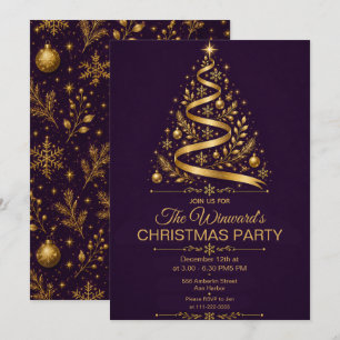 Purple Gold Christmas Party Invitation