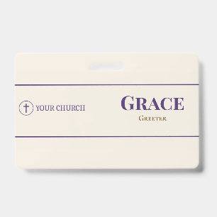 Purple Gold Church Greeter Logo Employee ID Badge