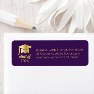 Purple   Gold Class of 2022 Graduation Cap Label
