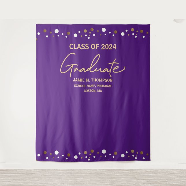 Purple Gold Class of 2024 backdrop graduation Tapestry (Front)
