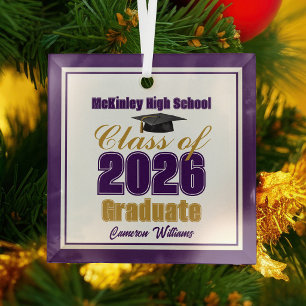 Purple Gold Class of 2026 Graduation Christmas Glass Tree Decoration