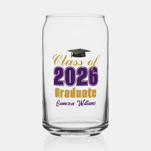 Purple Gold Class of 2026 Graduation Party Can Glass