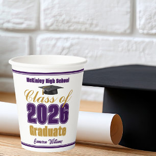 Purple Gold Class of 2026 Graduation Party Paper Cups