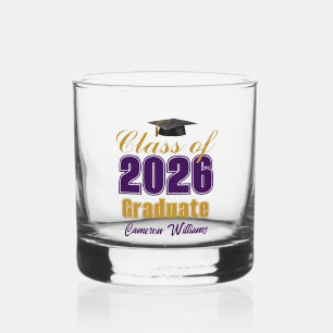 Purple Gold Class of 2026 Graduation Party Whiskey Glass