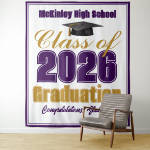Purple Gold Class of 2026 Graduation Photo Booth Tapestry