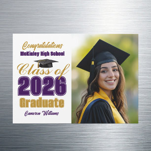 Purple Gold Class of 2026 Graduation Photo Magnet