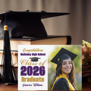 Purple Gold Class of 2026 Photo Graduation Announcement