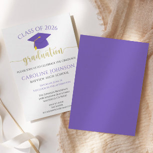 Purple & Gold Class Of Graduation Party Invitation