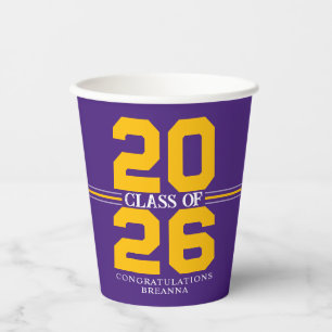 Purple & Gold Class of Personalised Graduation Paper Cups