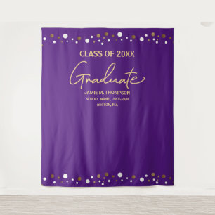 Purple Gold Class of School backdrop graduation Tapestry