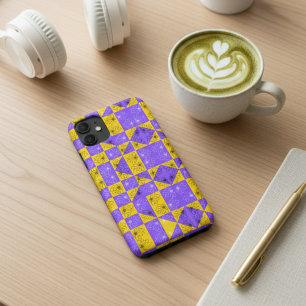 Purple gold COlorful chequerboard floral pattern iPhone 16 Pro Max Case