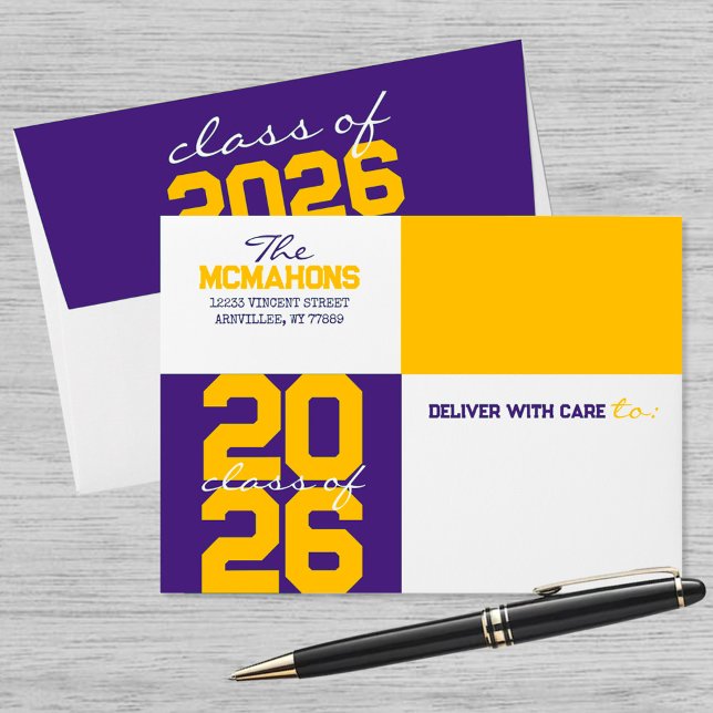 Purple Gold Colour Block Return Address Graduation Envelope (Creator Uploaded)