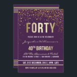 Purple | Gold Confetti 40th Birthday Party Invitation<br><div class="desc">Purple | Gold Confetti 40th Birthday Party Invitations. This formal, elegant, trendy, modern fortieth birthday party invitation is suitable for men or women. It comprises golden clean lines, stylish upper case gothic script, and sophisticated faux gold foil text on a royal purple background with showers of sparkling, shimmering gold confetti...</div>