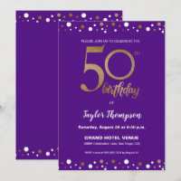 Purple Gold Confetti 50th birthday party Custom