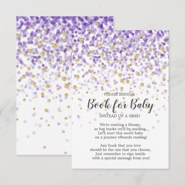 Purple Gold Confetti Baby Shower Book for Baby Invitation (Front/Back)