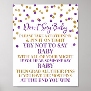 Purple Gold Confetti Don't Say Baby Game Sign