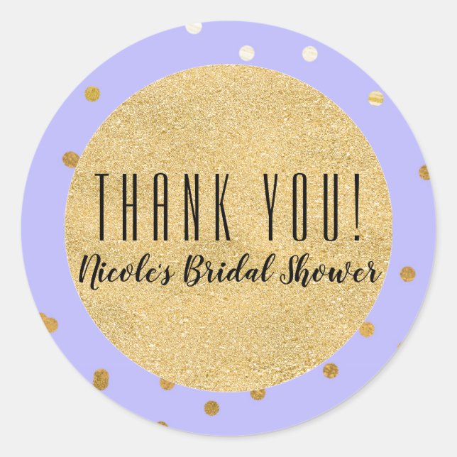 Purple & Gold Confetti Dots Modern Party Favour Classic Round Sticker (Front)