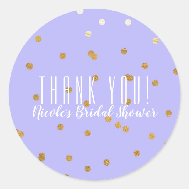 Purple & Gold Confetti Dots Modern Party Favour Classic Round Sticker (Front)