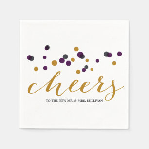 Purple & Gold Confetti Dots Wedding Napkin