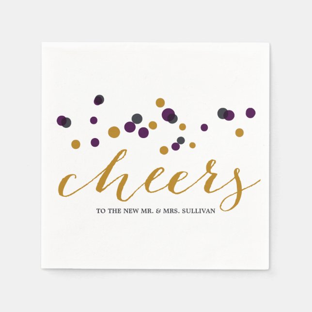 Purple & Gold Confetti Dots Wedding Napkin (Front)