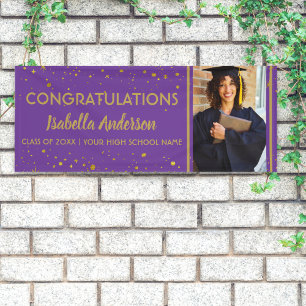 Purple  Gold Confetti Grad  Photo Graduation 2025 Banner