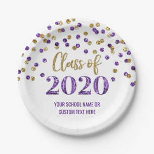 Purple Gold Confetti Graduation 2020 Paper Plate