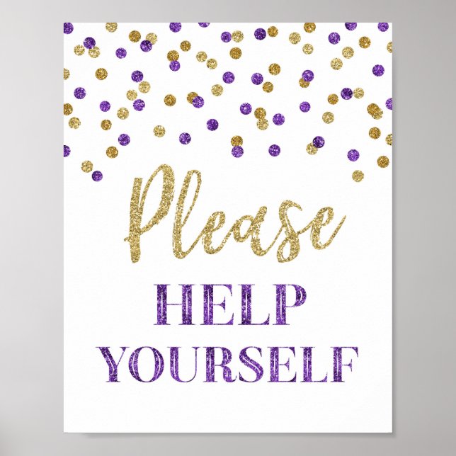 Purple Gold Confetti Please Help Yourself Sign (Front)