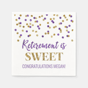 Purple Gold Confetti Retirement is Sweet Napkin