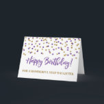 Purple Gold Confetti Step Daughter Birthday Card<br><div class="desc">Birthday card for step daughter with purple and gold modern glitter confetti pattern. Please note glitter effect is photographic effect only.</div>