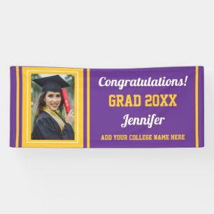 Purple Gold Congrats Grad Custom Photo Graduation Banner