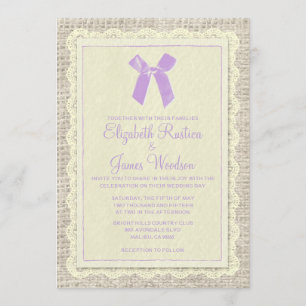 Purple & Gold Country Burlap Wedding Invitations