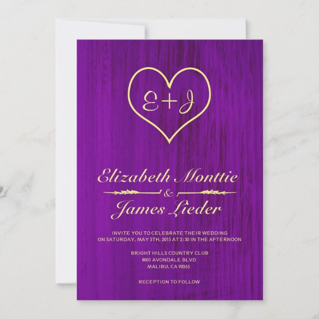 Purple & Gold Country Wedding Invitations (Front)