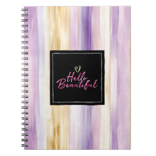 Purple Gold Cream Stripes Pink Black Hello   Notebook