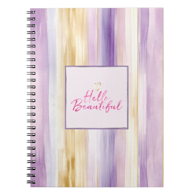 Purple Gold Cream Stripes Pink Hello   Notebook (Front)
