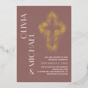 Purple gold cross. Modern dots christian wedding