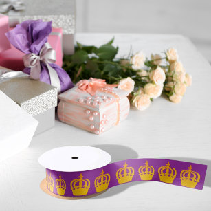 Purple gold crown birthday girl satin ribbon