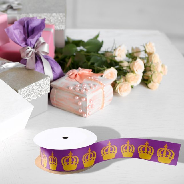 Purple gold crown birthday girl satin ribbon (Creator Uploaded)
