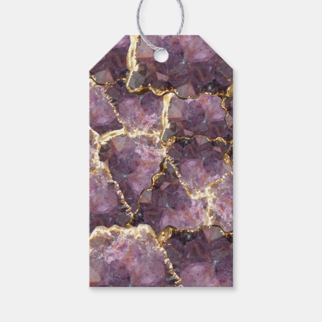 Purple Gold Crystal Collage Gift Tags (Front)