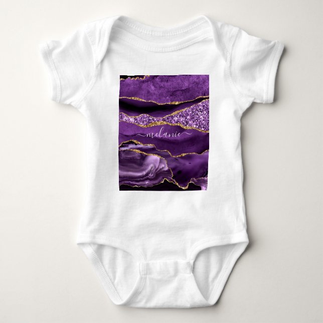 Purple Gold Custom Name Baby Bodysuit (Front)