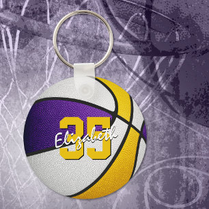 purple gold custom player name basketball key ring