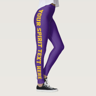 Purple + Gold Custom School Spirit Text Leggings